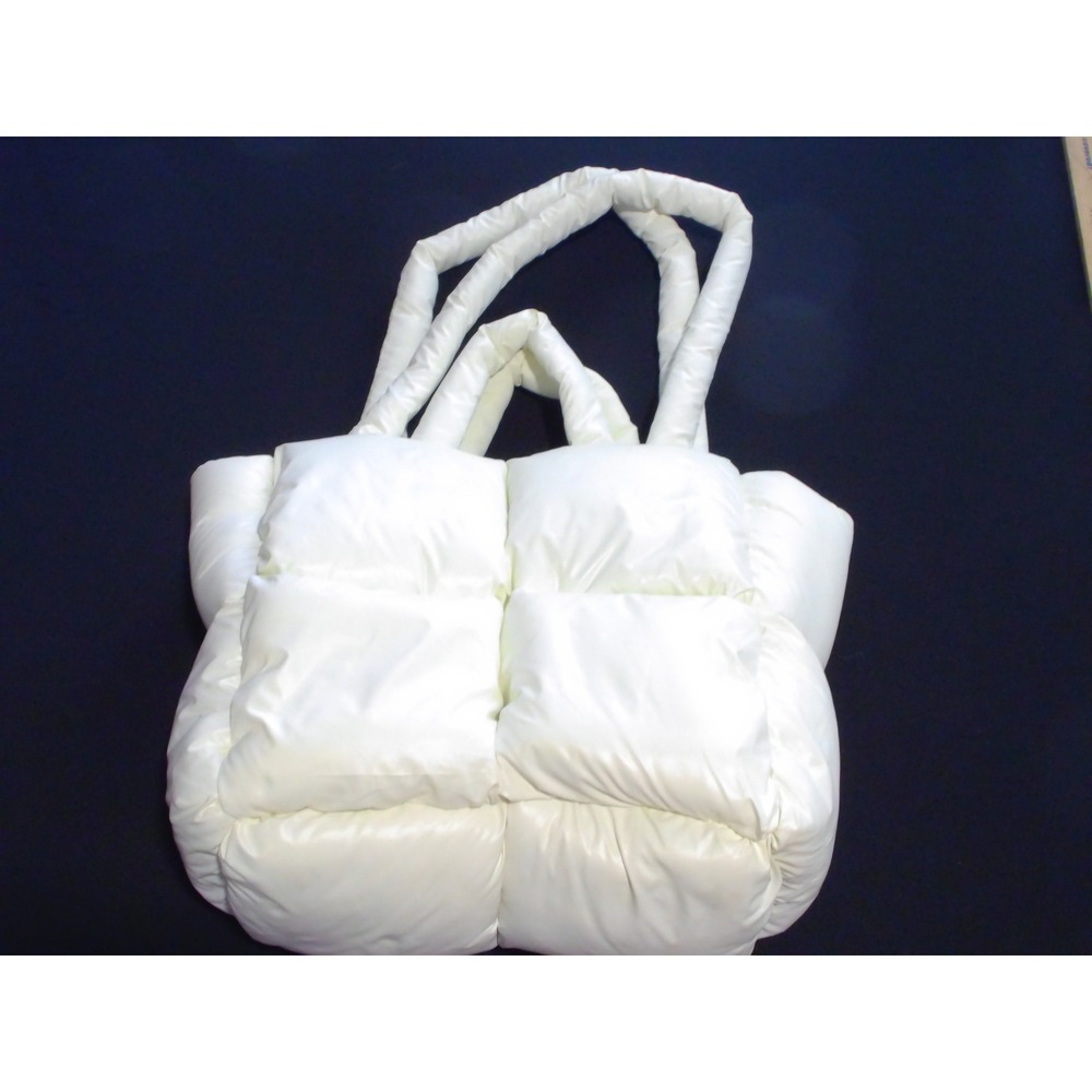 White Puffy Quilted Tote Bag Padded Shoulder Bag Cloud Hobo Handbag - Picture 1 of 7